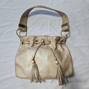 Elliot Luca Gold Champagne Drawstring With Tassels Hobo Shoulder Purse Bag